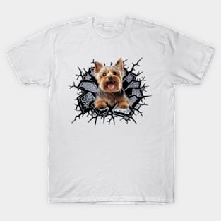 Funny Yorkshire Terrier Wall Crack Dog Lover T-Shirt